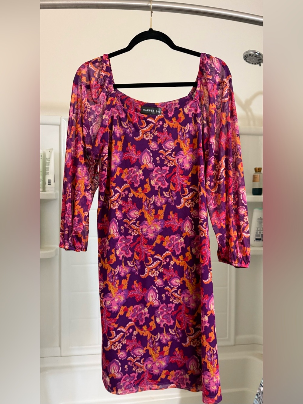 Harper 241 Purple Floral Long Sleeve Stretch Dress